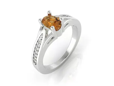 D-1621 orange sapphire and diamond engagement ring 3D print model