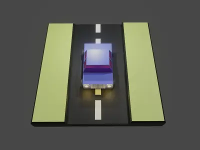 Low Poly Car and Road 3D Model Low-poly 3D model