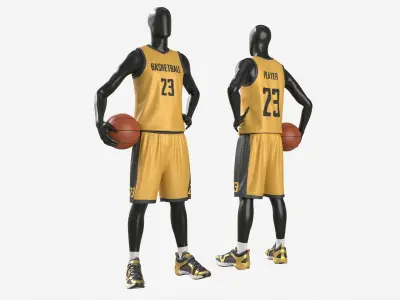 Male Mannequin in Basketball Uniform Standing with Ball 3D model