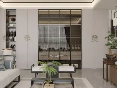 chinese living room dining room interior scenes 06 3D model