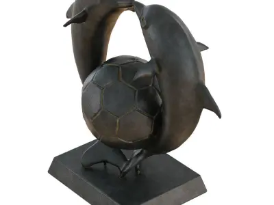 Sculpture Two Dolphins with Soccer Ball 3D model