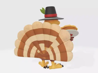Thanksgiving Turkey Figurine with Pilgrim Hat and Pumpkin Pie  3D print model