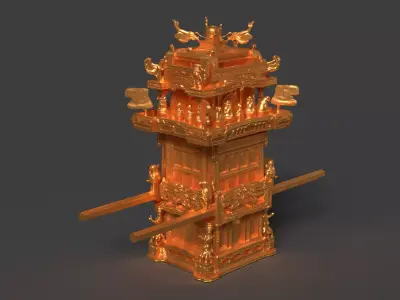  Chinese golden wedding sedan figure    Low-poly 3D model