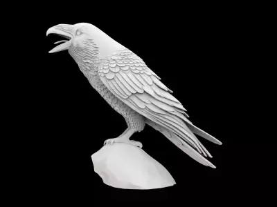 Cawing Raven Sculpture Standing Pose Print 3D print model