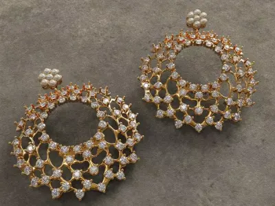 pearlearring gold - plated piece of jewelry 3D print model