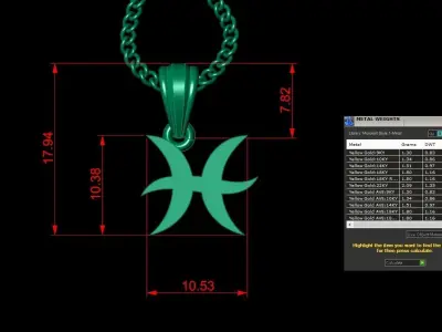 Pisces Light Gold Pendant Version 5 3D print model