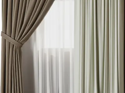 Classic Curtain with rod brown Curtains Collections 003 HBH Low-poly 3D model