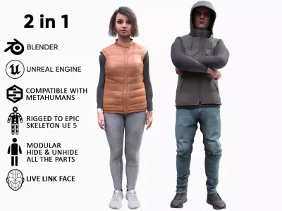 Mens and Womens Autumn Outfits  - Modular - Rigged 3D Model Collection