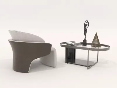 Modern Coffee Table and Armchair Set 48 3D model
