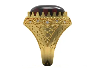 Royal Gold Men stl 3dm Ring with Amber and Diamonds Model mr0260 3D print model