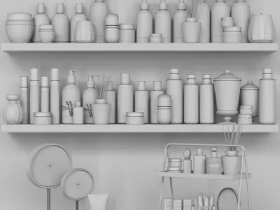 Set of cosmetics on the shelf for beauty salons 3D model