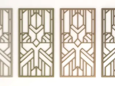 Decorative gold plaster partition screen with geometric pattern 3D model purchase