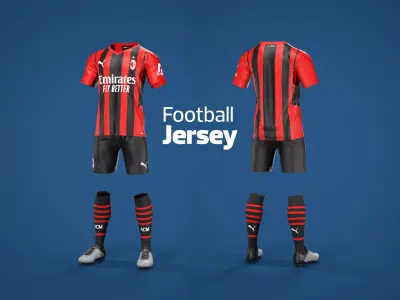Football Jersey full outfit AC Milan Team Low-poly 3D model