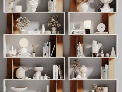 Shelving with decorative rack set 08 3D model