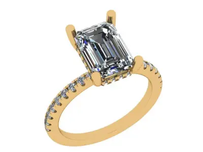 Emerald solitaire hidden halo diamond ring 3D print model