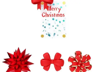 Christmas greeting card with ribbon flowers 3d model  Low-poly 3D model