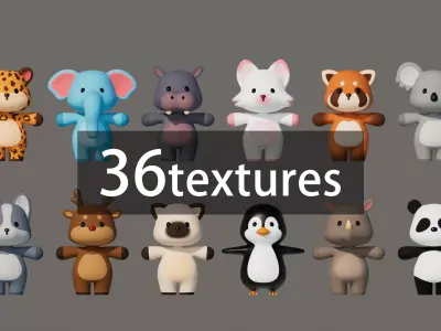 Rigged Cartoon Animals Collection Pack-002 Low-poly 3D model