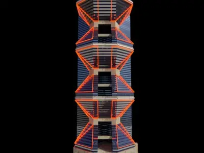 Outsized glass skyscraper with light Low-poly 3D model