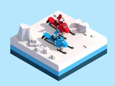 Cartoon Low Poly Snowmobile Racers Low-poly 3D model
