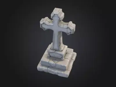 Ancient Stone Cross Monument Low-poly 3D model