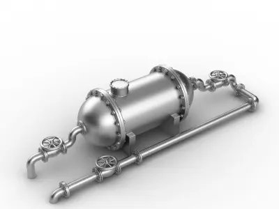 gas storage tank with pipes flanges and valves 3D print model