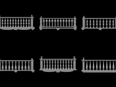 Traditional Balcony Railings Base Mesh Vol 1 Low-poly 3D model