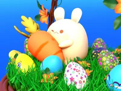 Easter basket with Bunny 3D model