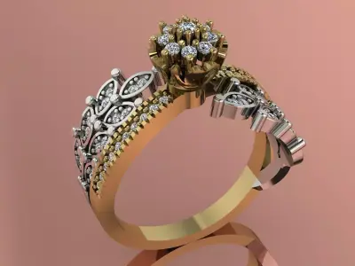 Elegant Diamond Ring Gold Jewelry Brand 3D print model