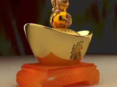 Chinese Gold Ingot with Gourd 3D model