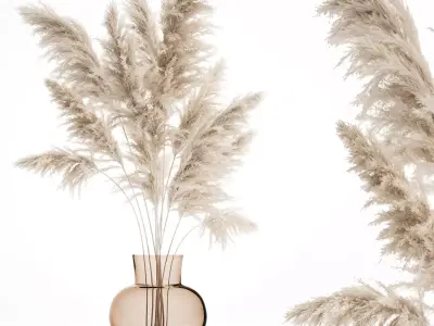 Bouquet of dried white reeds in a Vase 145 3D model