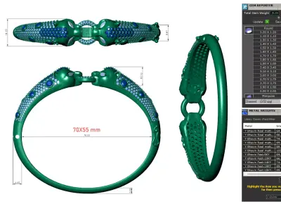 Panther Head Bracelet  With Dual Panther Black White Diamonds 3D print model