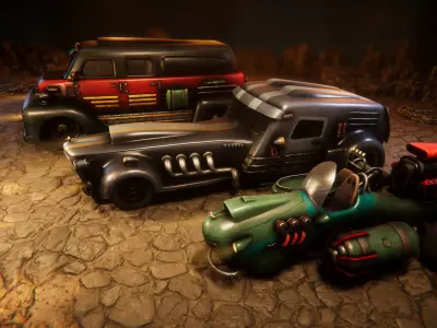 Dieselpunk cars Low-poly 3D model