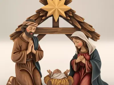 Nativity STL Holy Family 3D Print Set separated files 3D print model