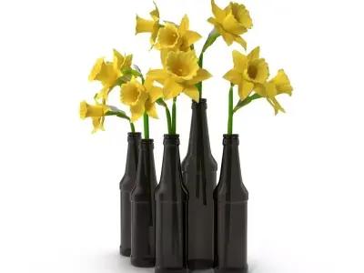 Narcissus daffodils in bottles 3D model