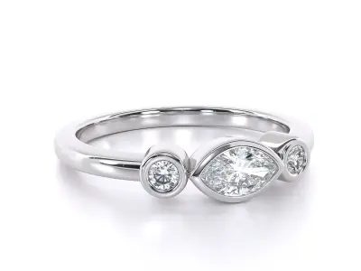 Delicate Three Diamond ring with Marquise Diamond 3D print model