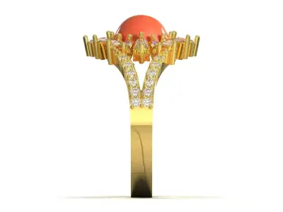 Gold Cabochon Opal Garnet Ring with Radial Diamond Halo jr00271 3D print model
