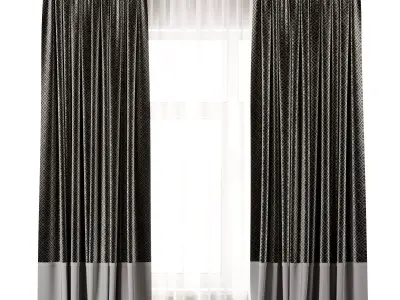Curtain with rod 47 ptternend curtain HBH Low-poly 3D model