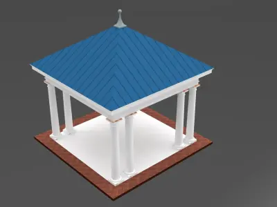 Pavilion free standing structure architectural hipped roof Low-poly 3D model