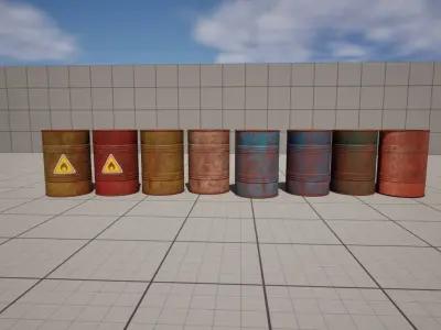 Metal painted old oil and fuel barrels collection 3D model 3D model