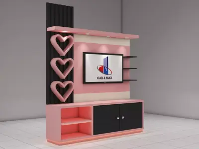 Modern TV Cabinet Heart Design Pink And Wood Variants 3D Model Low-poly 3D model