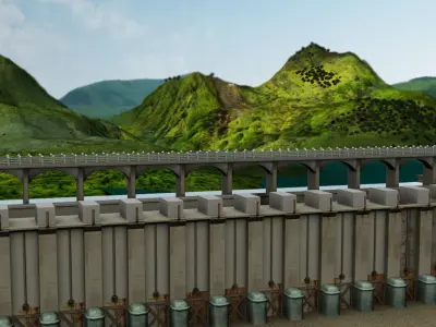 dam 3d model room with mountains and lake 3D model