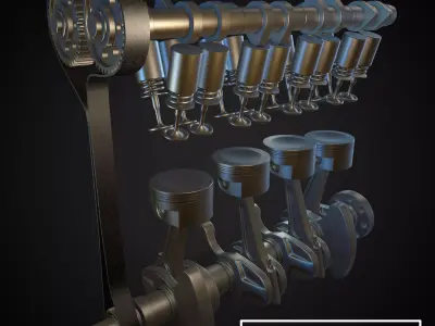 Animated L4 Engine Cylinders 3D model