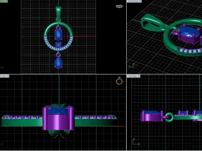 Pendant with hanging diamonds 3D print model