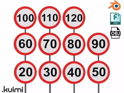 Road Sign - Speed Limit Pack - Universal 004 Low-poly 3D model