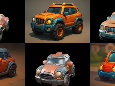 Stylized Car Advanced model bundle 14 pack 100 glb 3D model