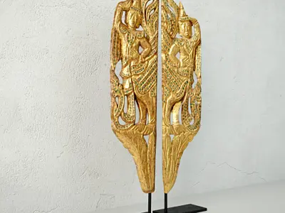 A pair of Burmese Mandalay Gilded Wooden Nats 3D model