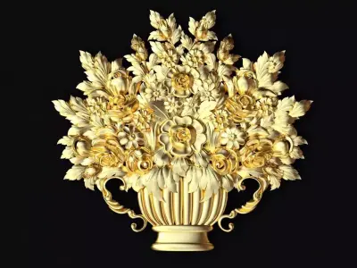 dekor gold vase with flowers 3D model
