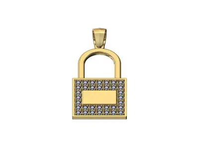 Iced diamond engravable tag padlock pendant bail 3D print model