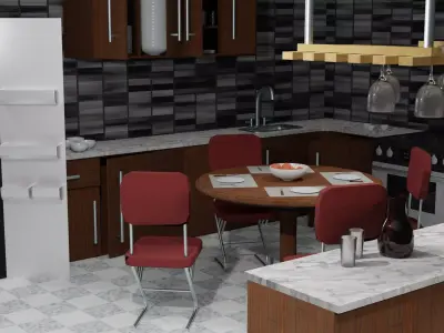 Low Poly Kitchen Set cabinet with doors and drawers Free 3D model