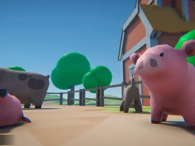Cartoon Farm Animals Low-poly 3D model